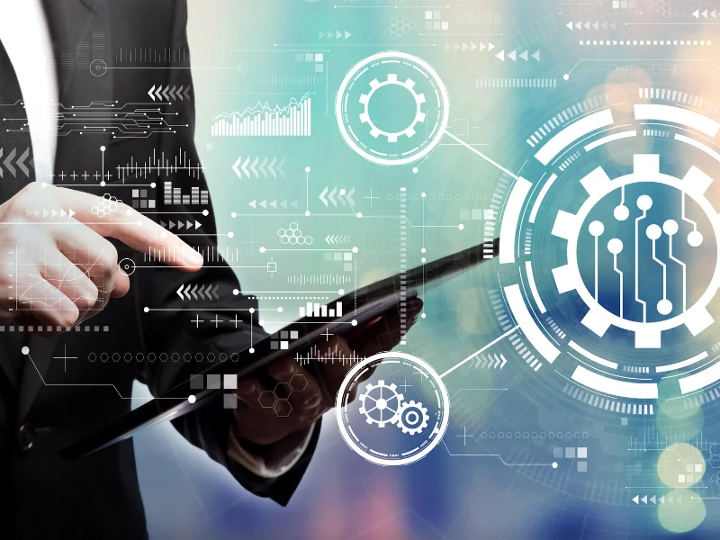 What Is CI/CD? layout showing digital interface with gears and circuitry