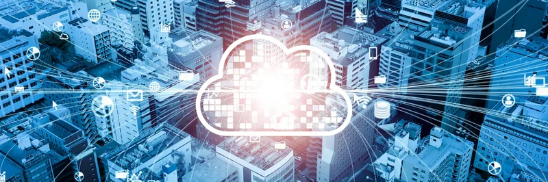 What Is Cloud Infrastructure? layout showing cloud icon over city network