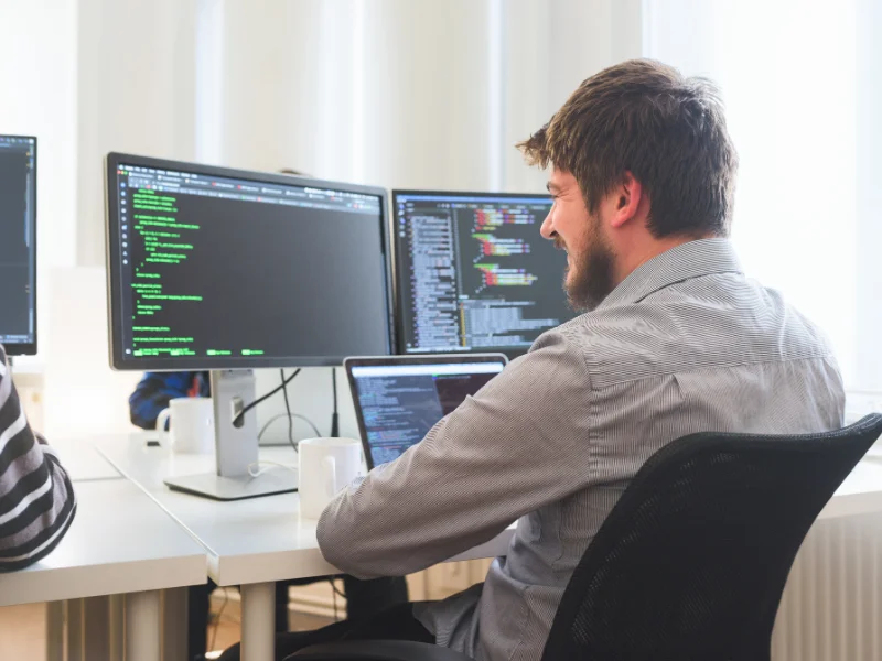Team collaborating in a bright office