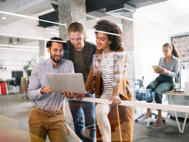 Team collaborating in a bright office